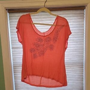 Full Tilt Coral Short Sleeve Top with Embellishments